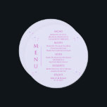 神秘的なラベンダーピンクサンムーン宇宙結婚ズ メニュー<br><div class="desc">神秘的なラベンダーピンクサンムーンスター結婚宇宙のカードはパステルラベンダーの背景にピンクと紫の星を配シンプルし、中央にピンクの書道のスクリプトを描いてメニュー詳細を配モダン置する。提供されている文字・ボックスで文字を編集してパーソナライズ。Evco Studioによる設計www.zazzle.com/store/evcostudio</div>