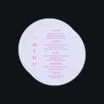 神秘的なラベンダーピンクサンムーン宇宙結婚ズ メニュー<br><div class="desc">神秘的なラベンダーピンクサンムーンスター結婚宇宙のメニューカードはパステルラベンダーの背景に金ゴールドスターを搭載しシンプル、ピンクの書道台本の中央にメニュー詳細をモダン配置。提供されている文字・ボックスで文字を編集してパーソナライズ。Evco Studioによる設計www.zazzle.com/store/evcostudio</div>