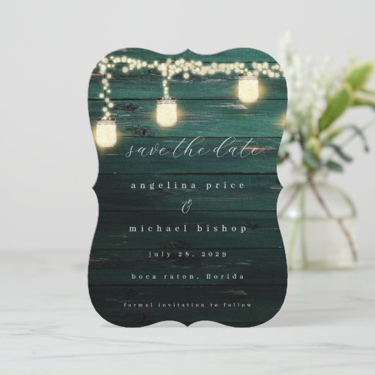 神秘的なランタンの結婚式の日付を保存 招待状 (スタンド正面)