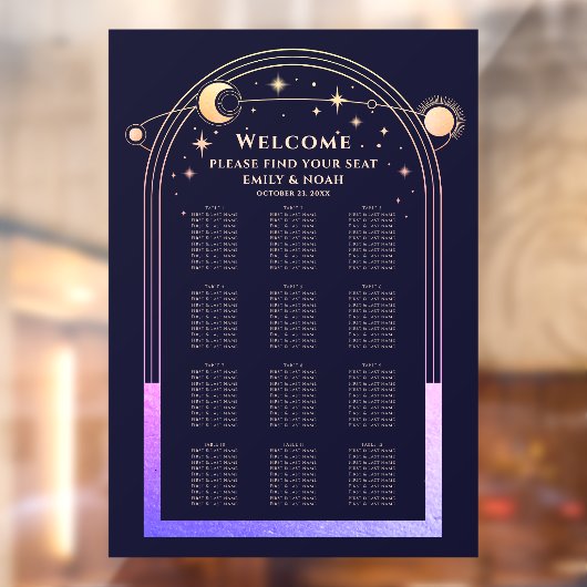 神秘的なレインボーネイビーブルーサンムーンスターズ結婚ズ ウィンドウサイン (シート2)