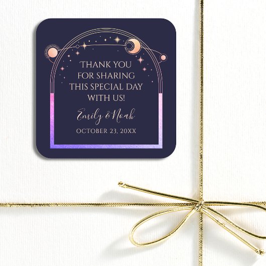 神秘的なレインボーネイビーブルーサンムーンスターズ結婚ズ スクエアシール