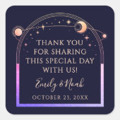 神秘的なレインボーネイビーブルーサンムーンスターズ結婚ズ スクエアシール (正面)