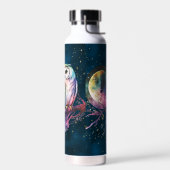 神秘的なレインボーフクロウと満月の天空 ウォーターボトル (左面)