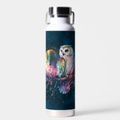 神秘的なレインボーフクロウと満月の天空 ウォーターボトル (正面)