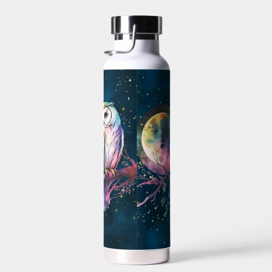 神秘的なレインボーフクロウと満月の天空 ウォーターボトル (右面)