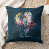 神秘的なレインボーフクロウと満月の天空 クッション (ブランケット)