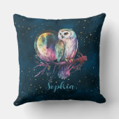 神秘的なレインボーフクロウと満月の天空 クッション (裏面)