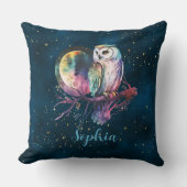 神秘的なレインボーフクロウと満月の天空 クッション (正面)