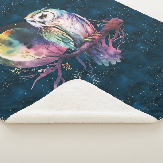 神秘的なレインボーフクロウと満月の天空 シェルパブランケット (3/4)