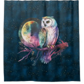 神秘的なレインボーフクロウと満月の天空 シャワーカーテン (正面)