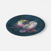 神秘的なレインボーフクロウと満月の天空 ペーパープレート (アングル)