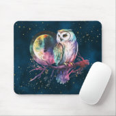 神秘的なレインボーフクロウと満月の天空 マウスパッド (マウス)