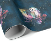 神秘的なレインボーフクロウと満月の天空 ラッピングペーパー (ロールコーナー)