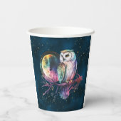 神秘的なレインボーフクロウと満月の天空 紙コップ (裏面)