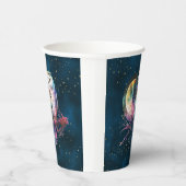 神秘的なレインボーフクロウと満月の天空 紙コップ (右)