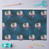 神秘的なレインボーフクロウと満月の天空 薄葉紙 (クラフト)