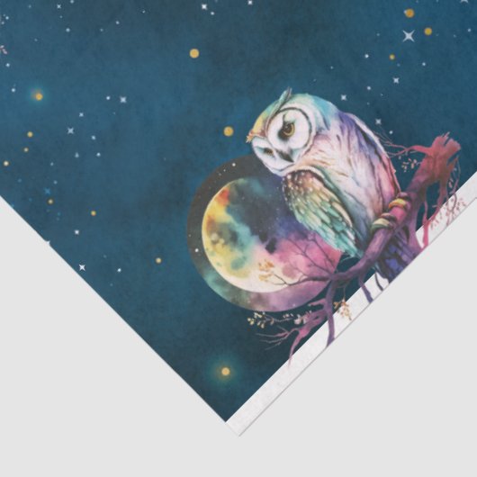 神秘的なレインボーフクロウと満月の天空 薄葉紙 (詳細)