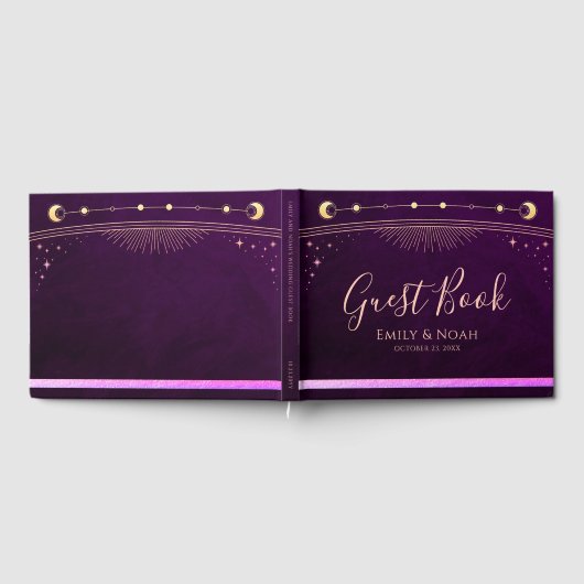 神秘的なレインボープラムサンムーンスターズ結婚ズ ゲストブック (全面)