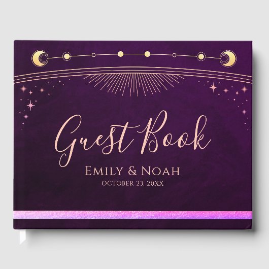 神秘的なレインボープラムサンムーンスターズ結婚ズ ゲストブック (正面)