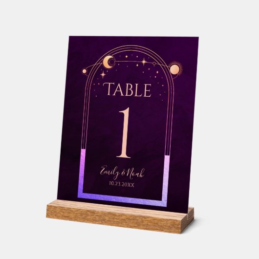 神秘的なレインボー深いプラムサンムーンスターズ結婚ズ アクリルサイン (傾斜)