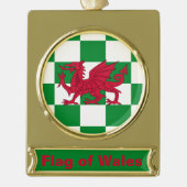 神秘的なレッドケルトのドラゴン国旗 ゴールドプレートバナーオーナメント (正面)