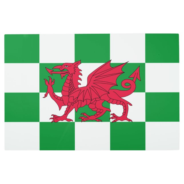 神秘的なレッドケルトのドラゴン国旗 メタルプリント (正面)