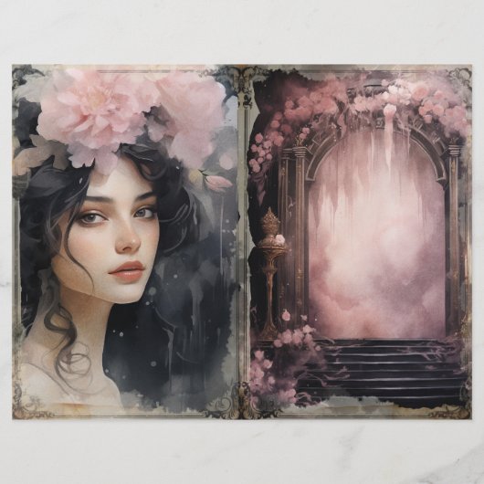 神秘的なレディビクトリアン・ピンク・ジャンク・ジャーナル・ページ (裏面)