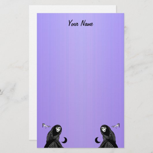 神秘的なレディーフード付きケープフローティングハンズムーン 便箋 (正面/裏面)