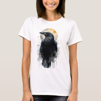 神秘的なワタリガラス 水彩画 | ゴシックムーンクロウ Tシャツ