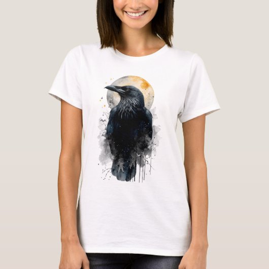 神秘的なワタリガラス 水彩画 | ゴシックムーンクロウ Tシャツ (正面)