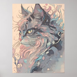 神秘的なヴィンテージスタイルキャットアート ポスター
