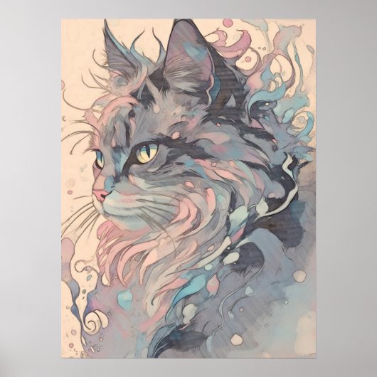 神秘的なヴィンテージスタイルキャットアート ポスター (正面)