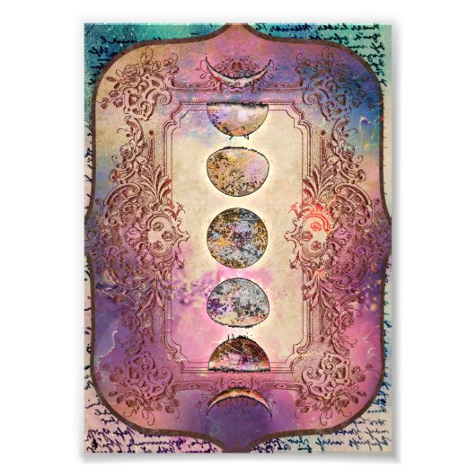 神秘的なヴィンテージパステルウォーターカラームーンフェイズアート フォトプリント            (正面)