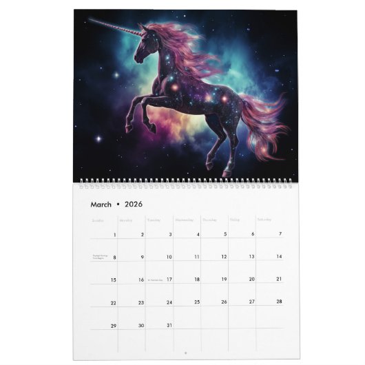 神秘的な一角獣のカレンダー カレンダー (3月 2026)