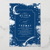 神秘的な三日月の星月夜ボホ結婚の 箔招待状 (正面)