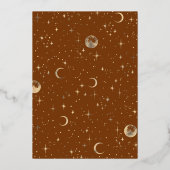 神秘的な三日月の星月夜ボホ結婚の 箔招待状 (裏面)