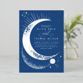 神秘的な三日月の星月夜ボホ結婚の 箔招待状 (立ち正面)