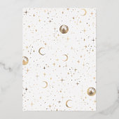神秘的な三日月の星月夜ボホ結婚の 箔招待状 (裏面)