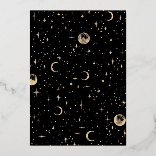 神秘的な三日月の星月夜ボホ結婚の 箔招待状 (裏面)