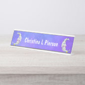 神秘的な三日月の月の顔抽象芸術装飾 デスクネームプレート (正面)