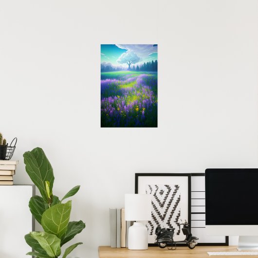 神秘的な丘の中腹、魅惑的な白い木 ポスター (ホームオフィス)