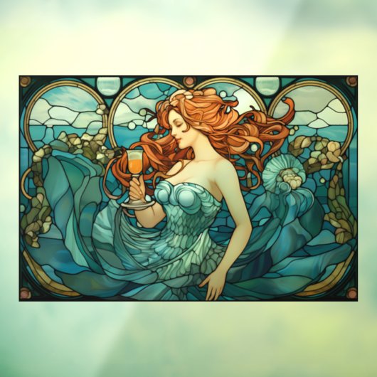 神秘的な人魚のステンドグラス窓にしがみつく ウィンドウサイン (シート3)