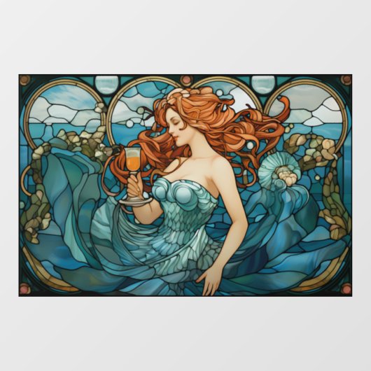 神秘的な人魚のステンドグラス窓にしがみつく ウィンドウサイン (シート)
