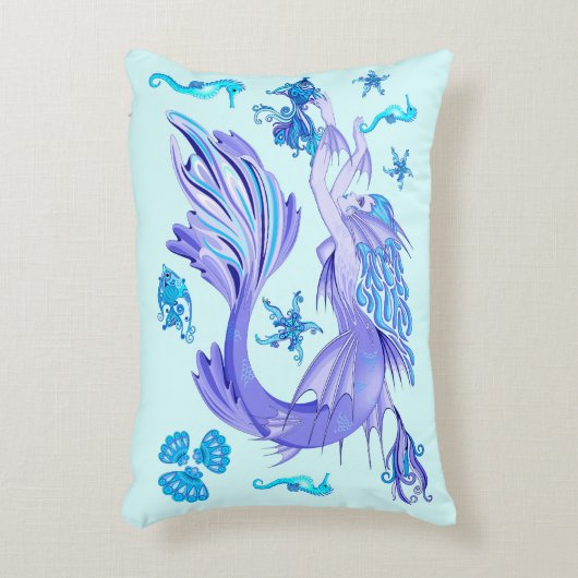 神秘的な人魚の妖精の紫色の生き物セラミックタイル アクセントクッション (正面(垂直))