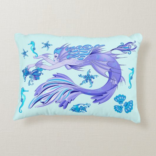 神秘的な人魚の妖精の紫色の生き物セラミックタイル アクセントクッション (裏面)
