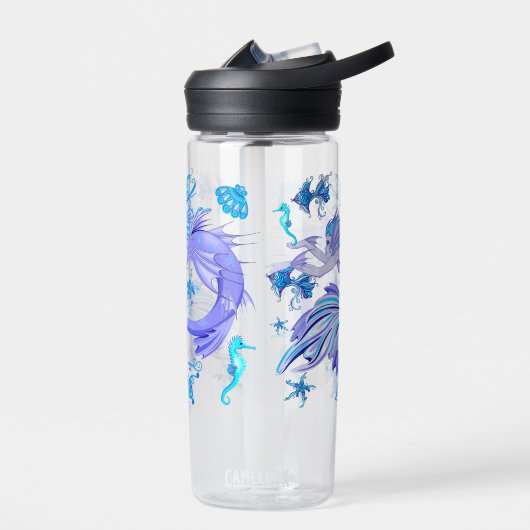 神秘的な人魚の妖精の紫色の生き物セラミックタイル ウォーターボトル (左面)