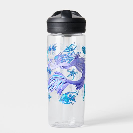 神秘的な人魚の妖精の紫色の生き物セラミックタイル ウォーターボトル (正面)