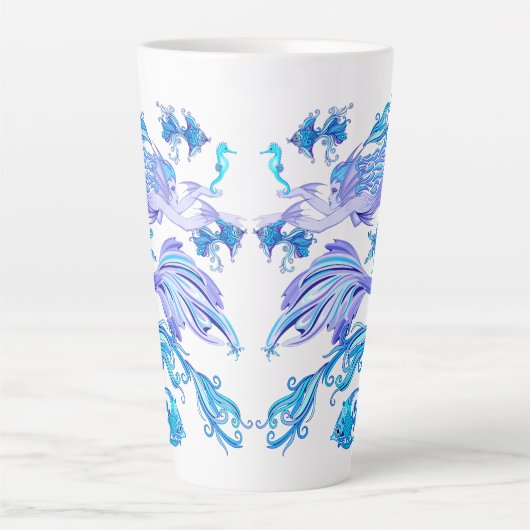 神秘的な人魚の妖精の紫色の生き物セラミックタイル カフェラテマグ (正面)