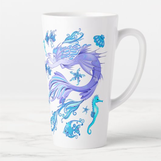 神秘的な人魚の妖精の紫色の生き物セラミックタイル カフェラテマグ (右)