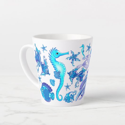 神秘的な人魚の妖精の紫色の生き物セラミックタイル カフェラテマグ (左アングル)